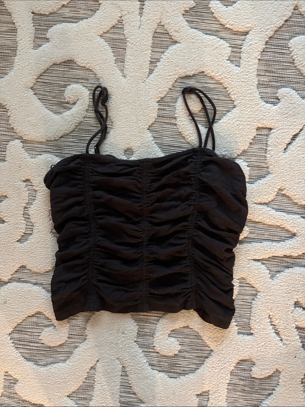 Free People Charcoal Ruched Spaghetti Strap Crop Top